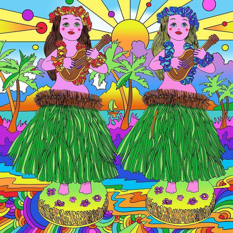 Hula Girl Toys  White Modern Wood Framed Art Print by Green, Howie