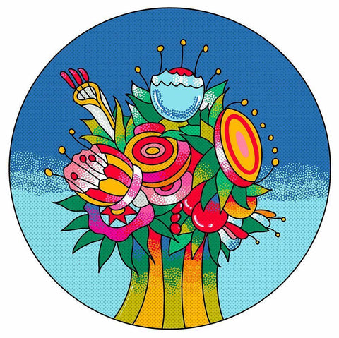 Circle Flowers 6202 White Modern Wood Framed Art Print with Double Matting by Green, Howie