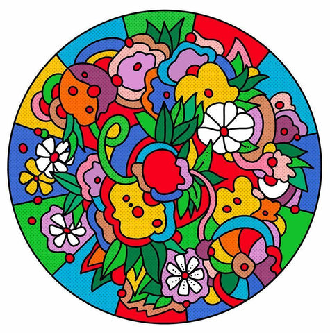 Circle Flowers 6203 Black Ornate Wood Framed Art Print with Double Matting by Green, Howie