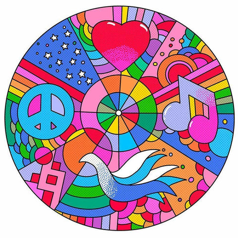 Circle Peace Love Music White Modern Wood Framed Art Print by Green, Howie