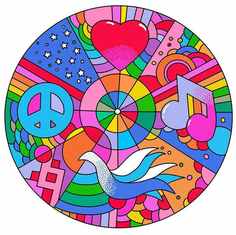 Circle Peace Love Music White Modern Wood Framed Art Print with Double Matting by Green, Howie