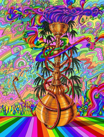 Hookah White Modern Wood Framed Art Print with Double Matting by Green, Howie