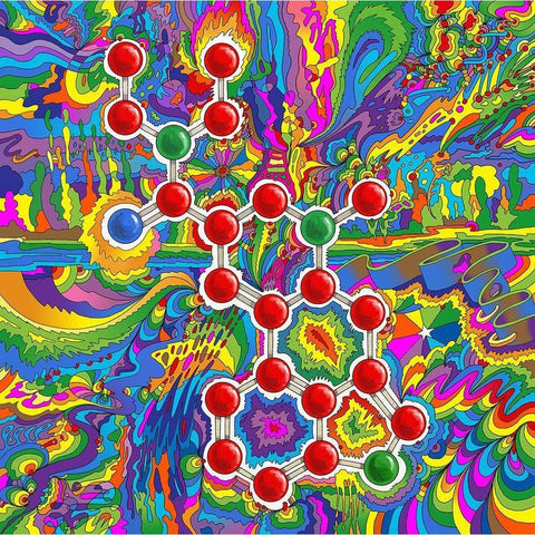 LSD Molecule Gold Ornate Wood Framed Art Print with Double Matting by Green, Howie