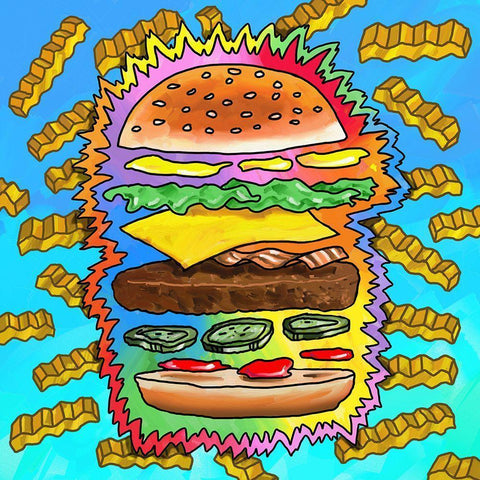 Hamburger With Fries Pop Art Gold Ornate Wood Framed Art Print with Double Matting by Green, Howie