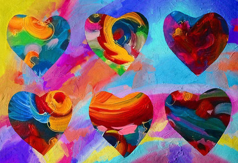 6 hearts White Modern Wood Framed Art Print with Double Matting by Green, Howie