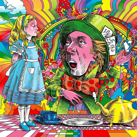 Alice-Mad-Hatter White Modern Wood Framed Art Print with Double Matting by Green, Howie