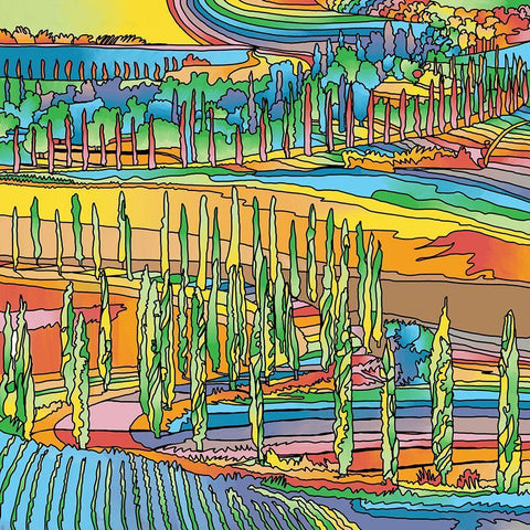 Tuscany-Trees Black Ornate Wood Framed Art Print with Double Matting by Green, Howie