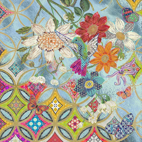 Floral 2 Black Modern Wood Framed Art Print with Double Matting by HUE and MI and Sangita