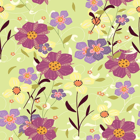 Purple Flowers White Modern Wood Framed Art Print with Double Matting by HUE and MI and Sangita