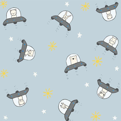 2098 Cute Space Ships White Modern Wood Framed Art Print by HUE and MI and Sangita