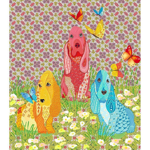3 DOGS Black Modern Wood Framed Art Print with Double Matting by HUE and MI and Sangita