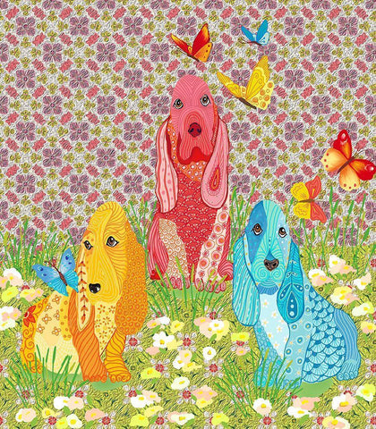 3 DOGS White Modern Wood Framed Art Print with Double Matting by HUE and MI and Sangita