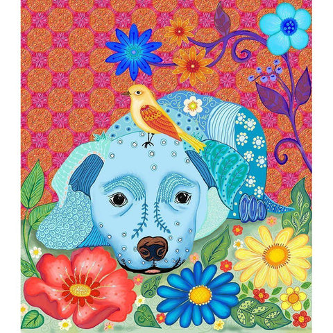 BLUE DOG Black Modern Wood Framed Art Print with Double Matting by HUE and MI and Sangita