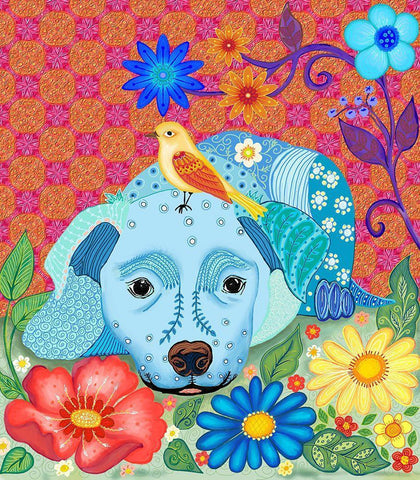 BLUE DOG Black Ornate Wood Framed Art Print with Double Matting by HUE and MI and Sangita