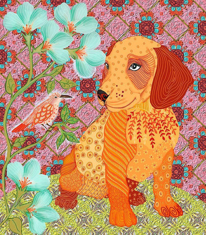 puppy yellow White Modern Wood Framed Art Print with Double Matting by HUE and MI and Sangita