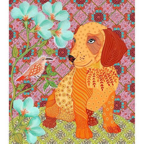 puppy yellow White Modern Wood Framed Art Print by HUE and MI and Sangita