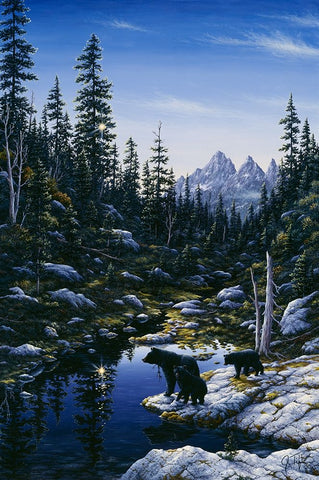 Bear Family Black Ornate Wood Framed Art Print with Double Matting by Tift, Jeff