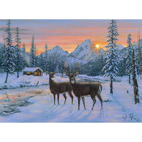 Whitetail And Cabin Black Modern Wood Framed Art Print with Double Matting by Tift, Jeff