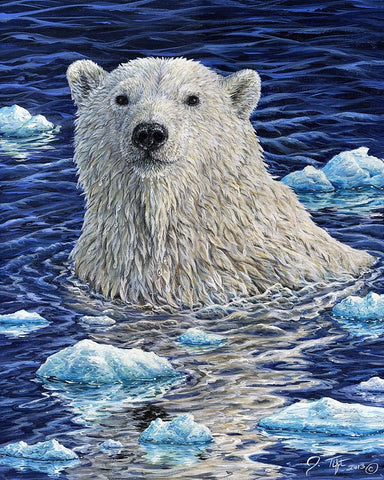 Polar Bear Painting Black Ornate Wood Framed Art Print with Double Matting by Tift, Jeff