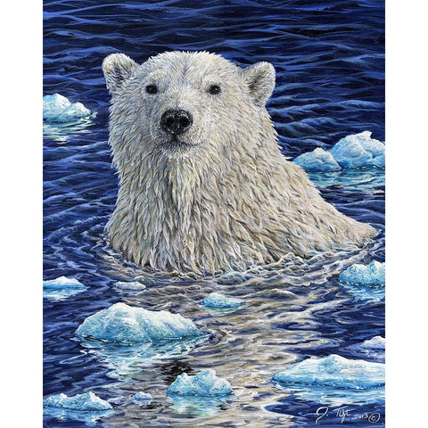 Polar Bear Painting White Modern Wood Framed Art Print by Tift, Jeff