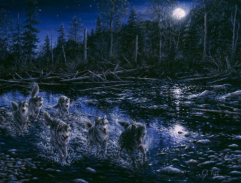 Midnight Pursuit Black Ornate Wood Framed Art Print with Double Matting by Tift, Jeff