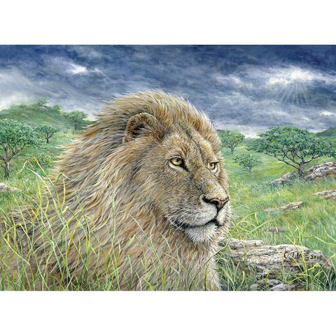 Lion Painting Finished 2 Black Modern Wood Framed Art Print with Double Matting by Tift, Jeff