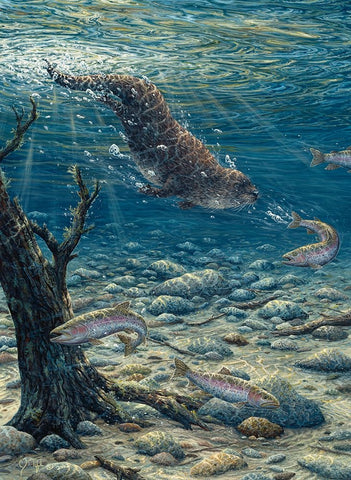 Underwater Pursuit Black Ornate Wood Framed Art Print with Double Matting by Tift, Jeff