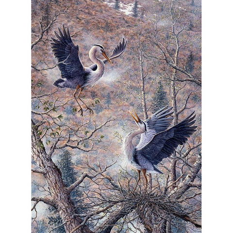 Nesting Time - Great Blue Herons White Modern Wood Framed Art Print by Tift, Jeff