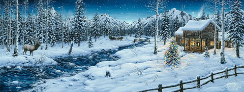 Mountain Holiday Black Ornate Wood Framed Art Print with Double Matting by Tift, Jeff