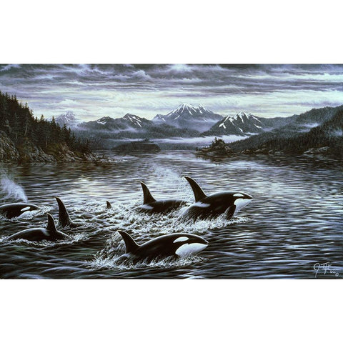 Whales Black Modern Wood Framed Art Print by Tift, Jeff