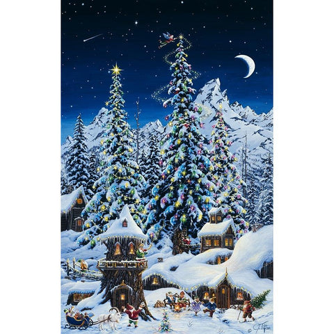 Christmas With The Elves Gold Ornate Wood Framed Art Print with Double Matting by Tift, Jeff