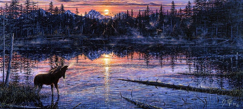 Moose Lake Black Ornate Wood Framed Art Print with Double Matting by Tift, Jeff