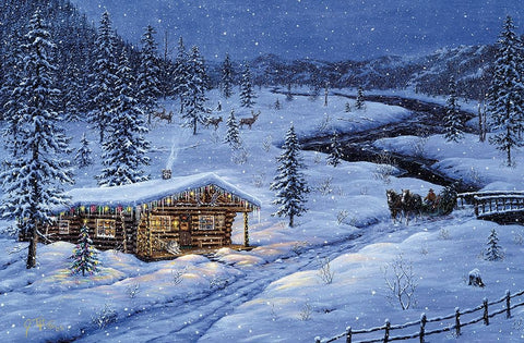 Winter Cabin White Modern Wood Framed Art Print with Double Matting by Tift, Jeff