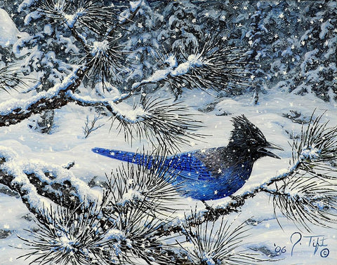 Winter Jay Black Ornate Wood Framed Art Print with Double Matting by Tift, Jeff