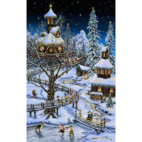 Woodland Holiday Gold Ornate Wood Framed Art Print with Double Matting by Tift, Jeff