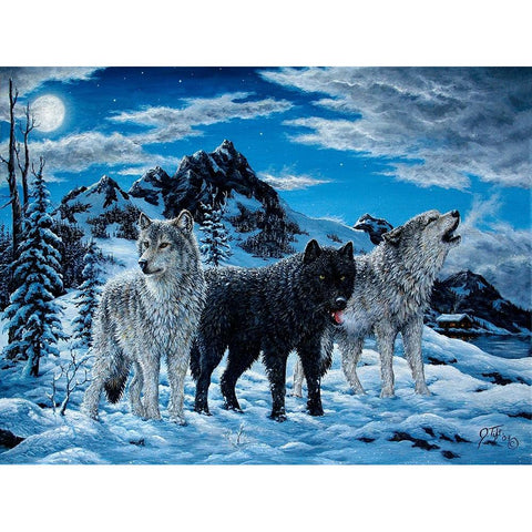 Night Howl Black Modern Wood Framed Art Print with Double Matting by Tift, Jeff