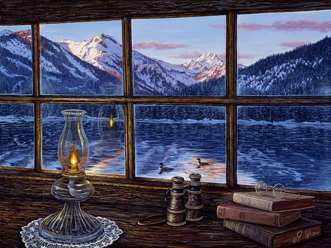 A Room With A View Black Ornate Wood Framed Art Print with Double Matting by Tift, Jeff