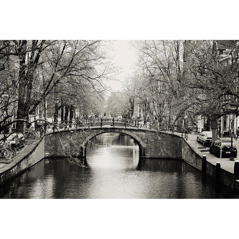 Amsterdam Canal Black Modern Wood Framed Art Print with Double Matting by Jenny Rainbow Fine Art