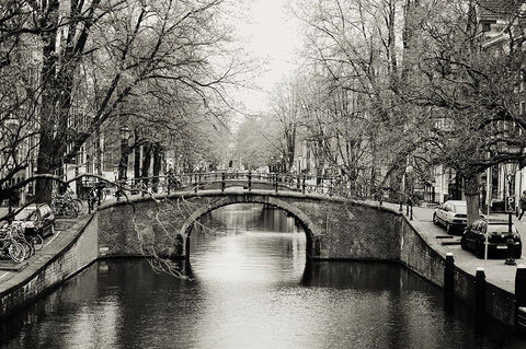 Amsterdam Canal Black Ornate Wood Framed Art Print with Double Matting by Jenny Rainbow Fine Art