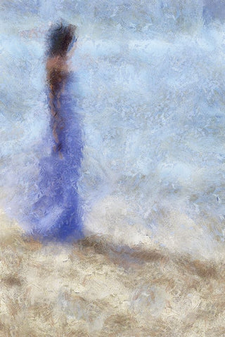 Blue Dream Impressionism White Modern Wood Framed Art Print with Double Matting by Jenny Rainbow Fine Art