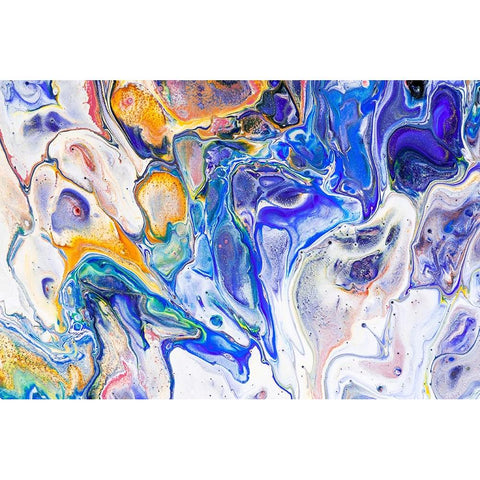 Fluid Acrylic Colorful Night Dreams 3 White Modern Wood Framed Art Print by Jenny Rainbow Fine Art