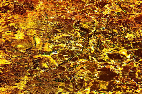 Golden Water Abstract Black Ornate Wood Framed Art Print with Double Matting by Jenny Rainbow Fine Art