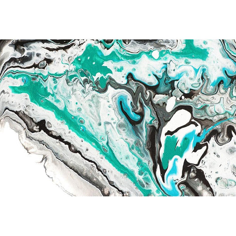 Fluid Acrylic On Emerald Waves White Modern Wood Framed Art Print by Jenny Rainbow Fine Art