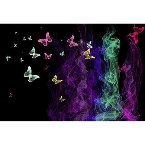 Neon Butterflies White Modern Wood Framed Art Print by Jenny Rainbow Fine Art