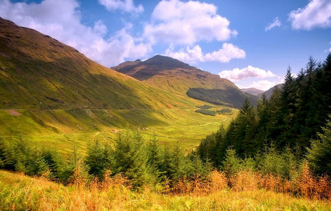 Peaceful Sunny Day in Scotland Mountains White Modern Wood Framed Art Print with Double Matting by Jenny Rainbow Fine Art