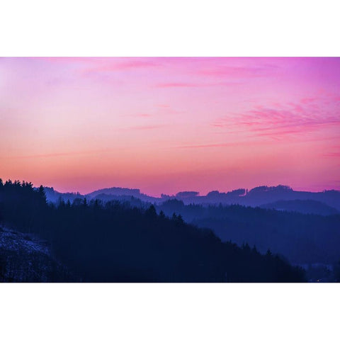 Pink Sky over Ridge of Blue Mountains Black Modern Wood Framed Art Print with Double Matting by Jenny Rainbow Fine Art