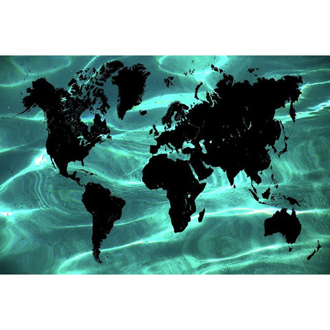 Pure Ocean World Map 1 White Modern Wood Framed Art Print by Jenny Rainbow Fine Art