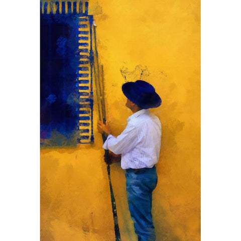 Spanish Man at the Yellow Wall White Modern Wood Framed Art Print by Jenny Rainbow Fine Art