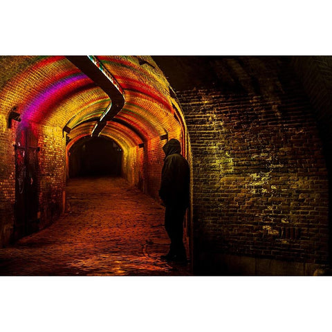 Trajectum Lumen Project Ganzenmarkt Tunnel Black Modern Wood Framed Art Print with Double Matting by Jenny Rainbow Fine Art