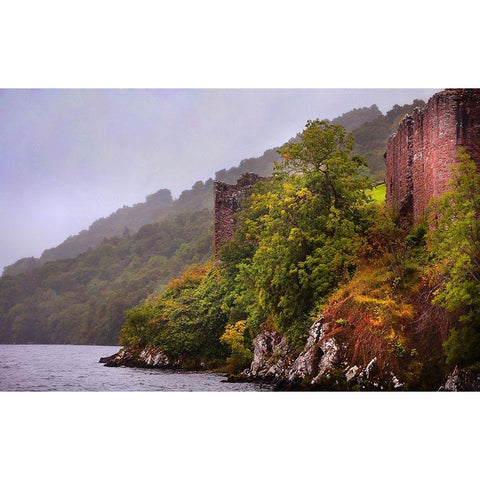 Urquhart Castle at Loch Ness Gold Ornate Wood Framed Art Print with Double Matting by Jenny Rainbow Fine Art